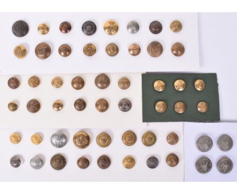 5x Cards of Victorian Tunic Buttons, mostly Military examples. Various metals and types, including London Scottish Volunteers