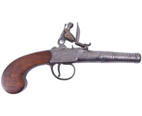 Queen Anne Style Cannon Barrel Flintlock Boxlock Pocket Pistol c.1770, frame engraved Bunney London (faint) turn off cannon b