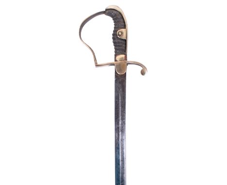 Imperial German Presentation Officers Sword, polished “D” shaped guard with fish skin covered grip (no wire), Curved singled 