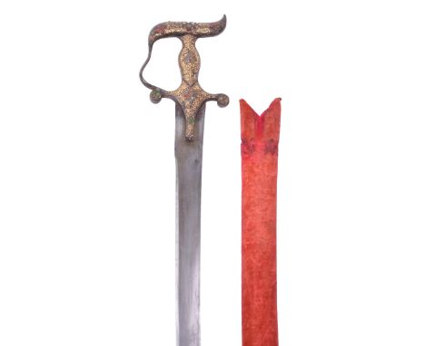 Indian Sword Zafir Takieh (‘Cushion of Victory’), probably early 19th century, curved single edge wootz blade, iron hilt of c