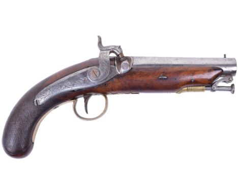 Back Action 20 Bore Percussion Belt Pistol, barrel engraved JJWolf, Southampton (maker’s name unclear), lock and hammer engra