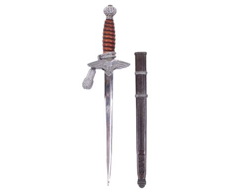 Luftwaffe 2nd Pattern Miniature Dress Dagger, ¾ size example with deep orange handle retaining the grip wire. Aluminium swast