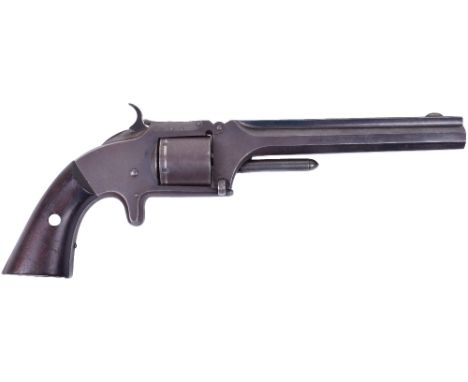 6 Shot .32”RF Single Action Revolver, tip up barrel stamped ‘Smith & Wesson’s Pattern. Mass.’, cylinder stamped ‘Patented Apr
