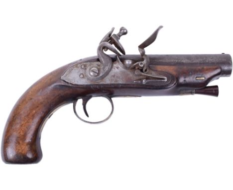 Flintlock Coast Guard Type Pistol, barrel with flat top with London proof marks, fullstock, now fitted with a flintlock lock 