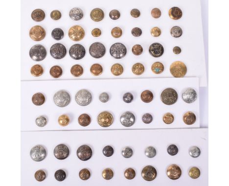 3x Cards of Victorian Tunic Buttons, all being Military examples. Including early crowned 71 coatee button, crowned 75 coatee