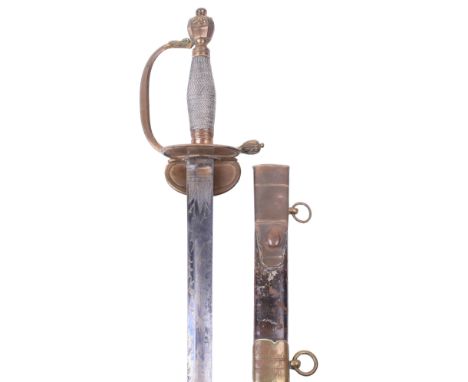 1796 Pattern Infantry Officers Sword, blade with extensive traces of blued and gilt decoration etched with crowned GR cipher,