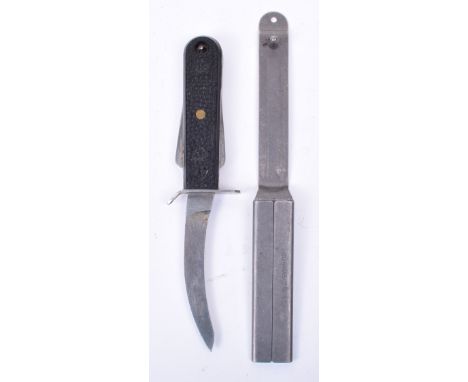 Royal Air Force Aircrew Survival Knife, small modern issue RAF aircrew issue knife with curved blade. Two piece black grips. 