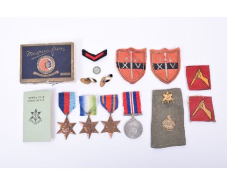 WW2 Medals & Cloth Insignia Grouping of Major D Mould 19th Indian Division 14th Army, medals consist of 1939-45 star, Atlanti