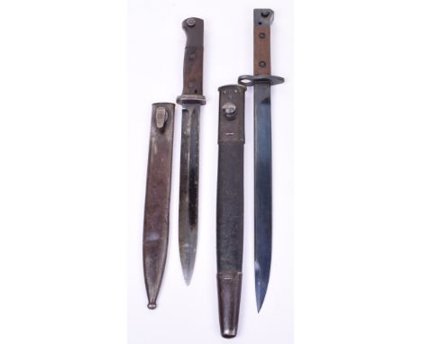 German K98 Mauser Bayonet, two piece wooden grips, two waffen ampt stamps to the top and “C 4544”. Un-marked blade with fulle