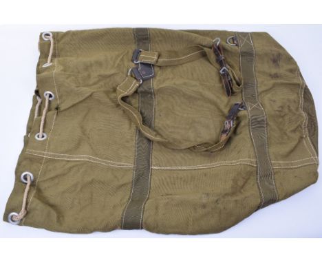 Scarce WW2 German Kriegsmarine Issue “Duffle Bag” Backpack, in green canvas material with original straps. Black leather patc