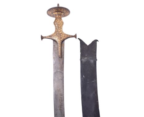 Indian Sword Tulwar from Rajasthan, 19th century, broad curved single edge blade of wootz, iron hilt of conventional form ent