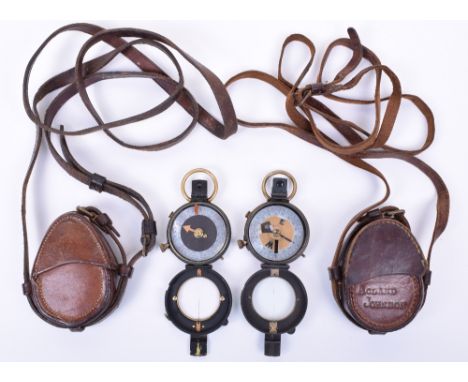 WW1 1917 Dated Officers Compass, being a Verners Pattern example of blackened brass, housed in 1918 dated leather case with s