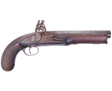 Decorative Indian Copy of a Flintlock Holster Pistol, 10 bore barrel, fullstocked, iron mounts, rounded chequered grip. Overa