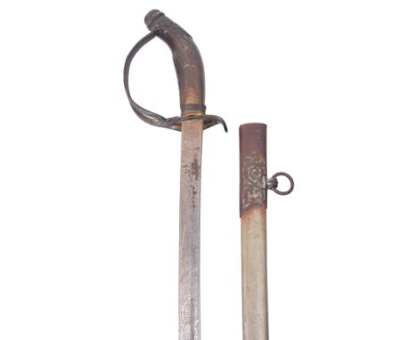 Unusual Turkish Officers Sword, late 19th century, plated blade etched with military trophies, back edged etched Luigi Cazlam