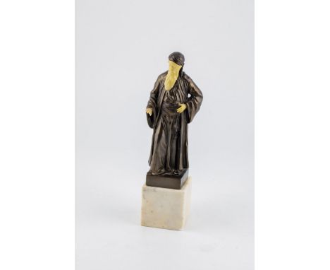 Richard W. Lange Deutschland 1879 - 1944 Nathan der Weise. Patinierte Bronze, Kunststoff und Bein auf Marmorsockel. Rückseiti