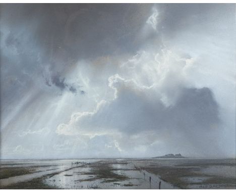 Alfred August Felix Bachmann 1863 Dirschau - 1956 Ambach ''Überschwemmung (Nordfriesland)''. Pastell auf Papier. Signiert unt