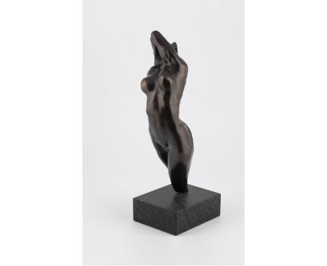 ''Torso der Adele'' Nach Auguste Rodin, 21. Jahrhundert. Weiblicher Akt. Patinierte Bronze auf Steinsockel. Bezeichnet. H. 48