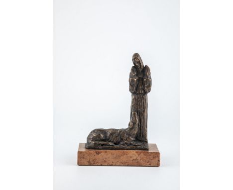 Iosif Fekete 1903 Eisenmarkt/Rumänien - 1979 Großwardein/Rumänien Heiliger Ägidius mit Hirschkuh. Patinierte Bronze auf rötli
