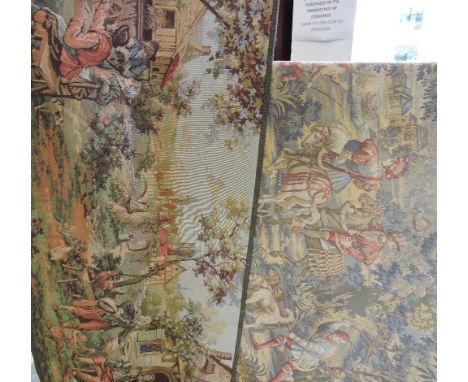 Two Berlin style polychrome machine tapestry panels, worked with medieval scenes