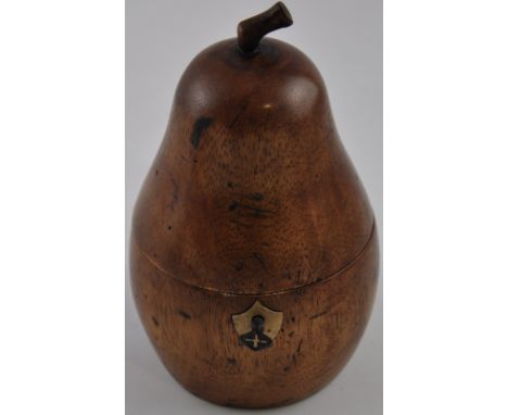 A fruitwood pear shaped tea caddy