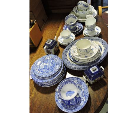 A quantity of Victorian and later blue and white pottery and porcelain including Spode Italian pattern, willow pattern, and B