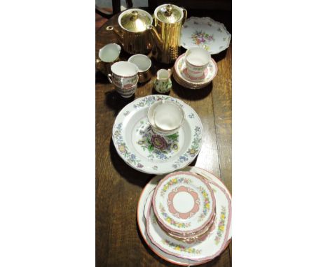 A Royal Worcester porcelain gilt tea set together with a quantity of Crown Staffordshire teaware, a pair of Spode dishes etc