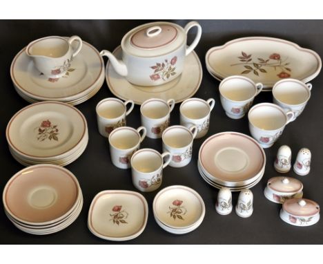 A Susie Cooper talisman pattern 55 piece tea, coffee and part dinner service including oval teapot and a pair of oval sidepla