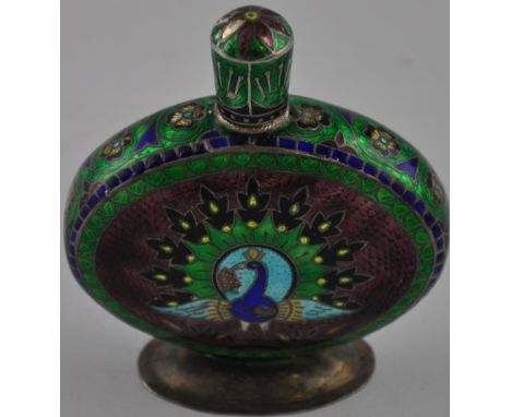 A Chinese silver (925) & enamel perfume bottle, H.9cm.