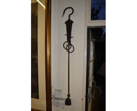 A set of 18th century wrought iron beam balance sack scales. 