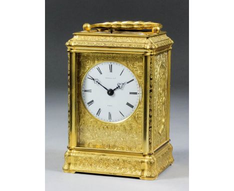A good late 19th Century French carriage clock by Howell &amp; Co of Paris, the 2.125ins diameter white enamel dial with Roma