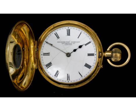 A late Victorian lady's 18ct gold half hunting cased keyless pocket watch by the Goldsmith's Company, 112 Regent Street Londo