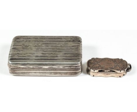 A George IV silver rectangular snuff box of reeded form, 2.75ins x 1.75ins x 0.75ins high, by Charles Rawlings, London 1825 (