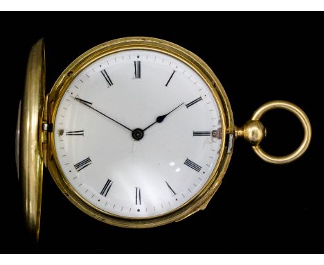 A Continental lady's gold coloured metal half hunting cased repeating pocket watch, the white enamel dial with Roman numerals