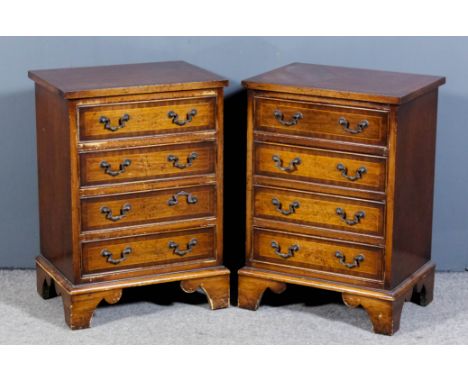 A pair of modern mahogany bedside chests of "Georgian" design, crossbanded and inlaid with stringings with square edge to top