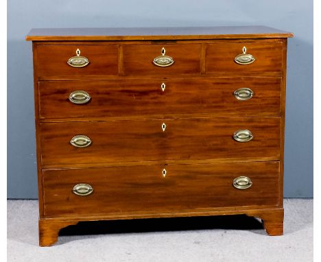 A late Georgian mahogany chest with square edge to top, fitted three short and three long drawers on bracket feet, 48ins wide