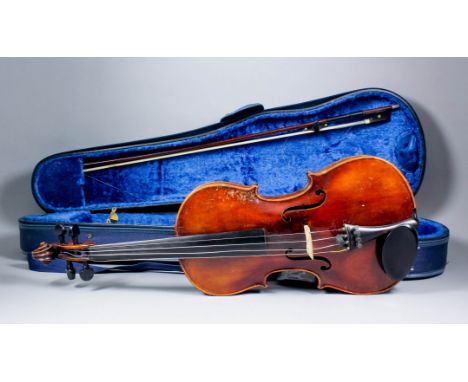 An early 20th Century German full-sized violin with two piece back, a copy of a Stainer of 1650, back measurement (excluding 