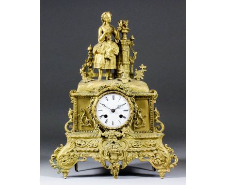 An 19th Century French gilt metal cased mantel clock by Japy Freres, No. 660, the 3.25ins diameter white enamel dial with Rom