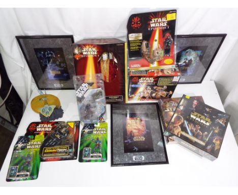Star Wars - Hasbro and others - a collection of thirteen predominantly boxed Star Wars related action figures and ephemera, i
