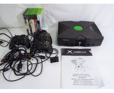 Gaming - X-Box - an X-Box games console with three controllers and a quantity of games to include Hitman 2, Dead to Rights, T