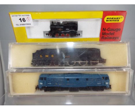 Hornby Minitrix &amp; Lima - three N gauge model locomotives comprising (Lima) 0-6-0 op no 4547 LMS, (Lima) diesel electric o