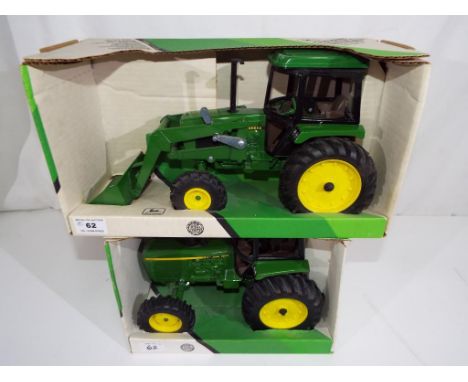 John Deere - two large scale diecast models comprising MFWD Tractor # 4455 and Utility Tractor with Loader # 2755, both model