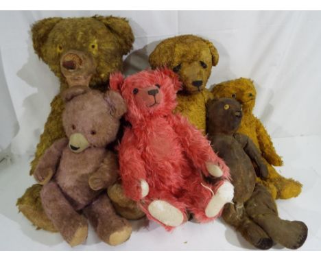 A vintage Teddy Bears - a collection of vintage Teddy Bears to include a pink Steiff Teddy Bear, two large straw filled joint