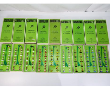 Subbuteo - nine boxed sets of OO scale Football teams, ex in ex original boxes (one player from Celtic missing, probably due 