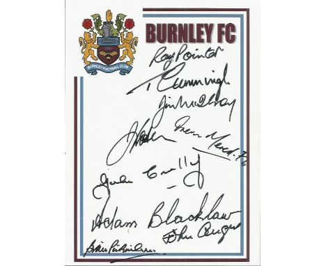 Burnley. A 7" X 5" Crested Photo-Card, With Claret Borders, Signed By 9 Members Of The 1960 First Division Winning Team Inc. 