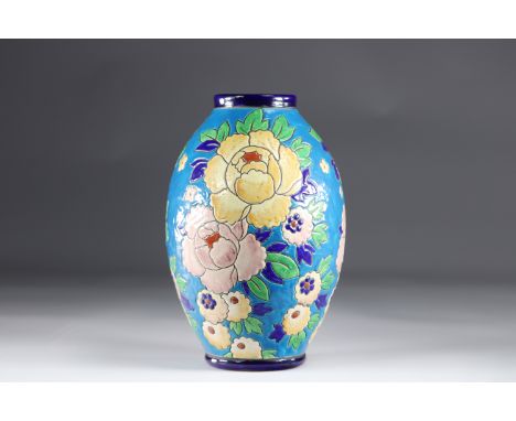 Keramis vase Ar deco floral decorationSizes: H=270mm D=180mmWeight (K): 1.500kgAuthor / artist: KERAMIS