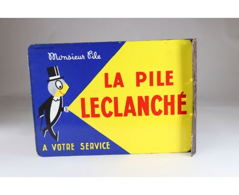 Enamel sign "Monsieur pile, la pile Leclanche"Sizes: L=540mm H=380mmWeight (K): 3.500kg