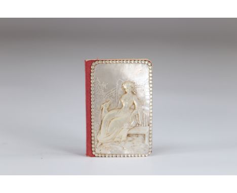 Carved mother-of-pearl ball book of a young woman with a greyhoundSizes: L=85mm l=60mmWeight (K): 0.073kg