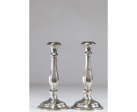 Pair of silver candlesticks with floral decorationSizes: H=300mm D=150mmWeight (K): 0.510kg