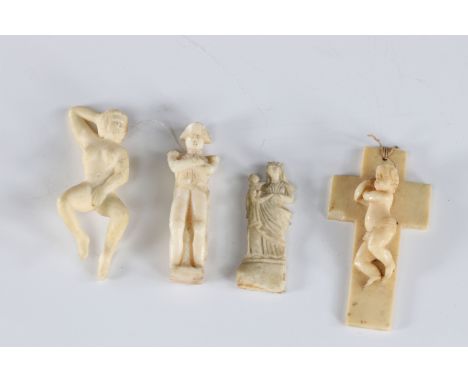 Lot of 4 Napoleon ivory sculptures, erotic and religious 19thSizes: H=60mmWeight (K): 0.019kg