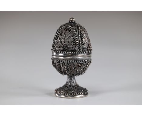 silver filigree egg boxSizes: H=90mm D=50mmWeight (K): 0.060kg
